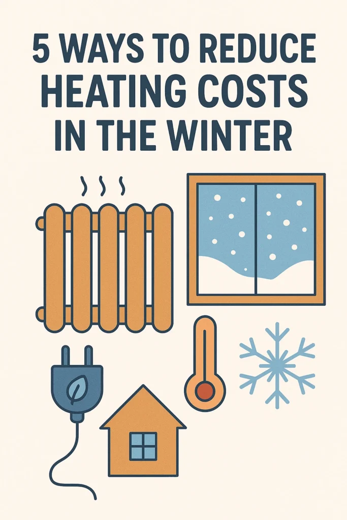 Infographic with text "5 Ways to Reduce Heating Costs in the Winter"
