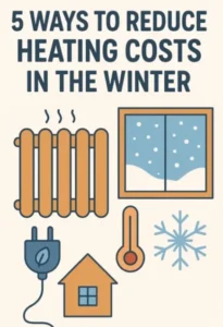 Infographic with text "5 Ways to Reduce Heating Costs in the Winter"